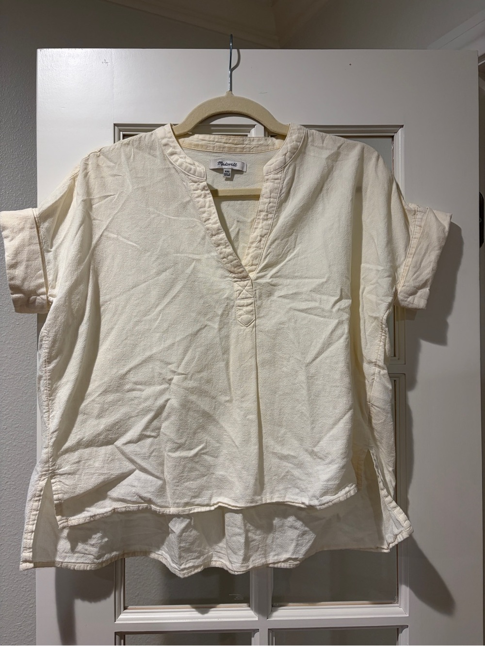 Madewell Cream V-Neck Textured Popover Top